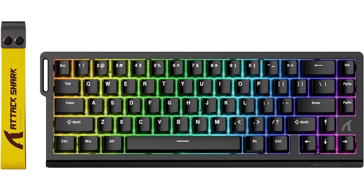 ATTACK SHARK X68 HE Rapid Trigger Mechanical Gaming Keyboard 60% Wired TKL with Adjustable Actuation,Hall Effect Magnetic Switch,8KHz Polling Rate,RGB Backlit,Top Mount for PC Mac Esport Gamer(Black) (عربي)