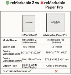 Leather Folio case with Pen Holder for Remarkable 2 Cover(Not Compatible with Remarkable Paper Pro), Genuine Leather Folio Cover for Remarkable 2 Tablet case