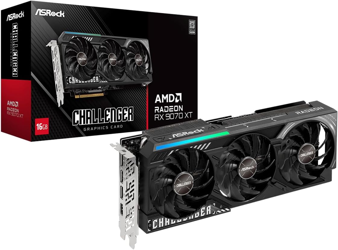 Radeon RX 9070 XT Challenger 16GB OC Graphics Card - AMD RDNA 4 Architecture, 2970 MHz Boost Clock, 16GB GDDR6, PCIe 5.0, DisplayPort 2.1a, HDMI 2.1b, Triple Fan Cooling 800W
