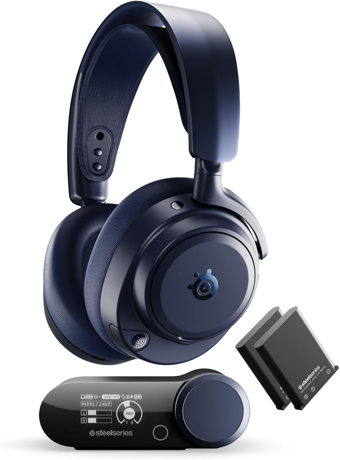 SteelSeries Arctis Nova Pro Omni - Hi-Res Wireless Gaming Headset, 96kHz/24bit, ANC, ClearCast Pro Mic, AI Noise Rejection, Mobile App, Mix 2.4GHz + BT, OmniPlay PC+PlayStation+Xbox - Midnight Blue