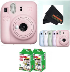 Instax Mini 12 Instant Camera Pastel Blue with Sandisk 32 GB USB Flash Drive + 40 Sheets Fujifilm Instax Mini Film and Sunshine Photo Microfiber Cleaning Cloth Bundle