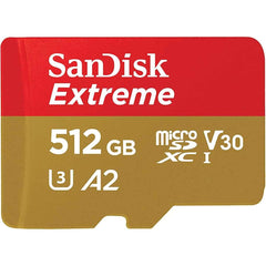SanDisk 512GB Extreme microSDXC UHS-I Memory Card with Adapter - Up to 190MB/s, C10, U3, V30, 4K, 5K, A2, Micro SD Card - SDSQXAV-512G-GN6MA | SDCard512 |