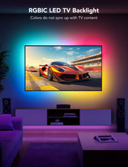 TV LED Backlight Strip, RGBIC Smart LED Backlight for 40-50inch TVs, Music Sync, Wi-Fi Bluetooth & App Control, Works with Alexa & Google Assistant, 77 Scene Modes, Adapter