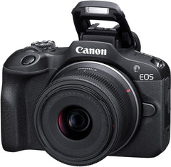 Canon EOS R100 Mirrorless Camera w/RF-S 18-45mm f/4.5-6.3 STM Lens + Wide Angle & Telephoto Lenses + 64GB Memory + 3pc Filter Kit + Case + Flash + Tripod