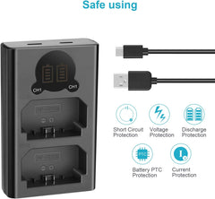 Dual USB Charger for Sony NP-FZ100 Battery, Compatible with Sony ZV-E1, FX3, FX30, A1, A9 II, A7R V, A7S III, A7 IV, A6600, A7C Cameras, Designed with LCD Display, Versatile Charging Options