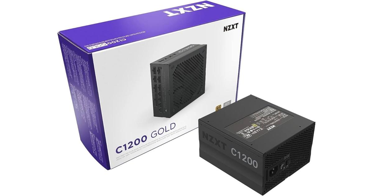 NZXT C1200, 1200W 80+ Gold Full Modular (ATX 3.0) PCIE 5.0 (12VHPWR) Gaming Power Supply w/ Hybrid Silent Fan Control, Fluid Dynamic Bearings
