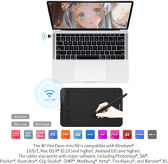 Wireless Drawing Tablet XPPen Deco mini7W Graphic Tablet Pen Tablet with 8192 Levels Pressure, 7 x 4 inch Artist Tablet for Online Teaching/E-Learning Compatible with Window/Mac/Android/Chrome/Linux