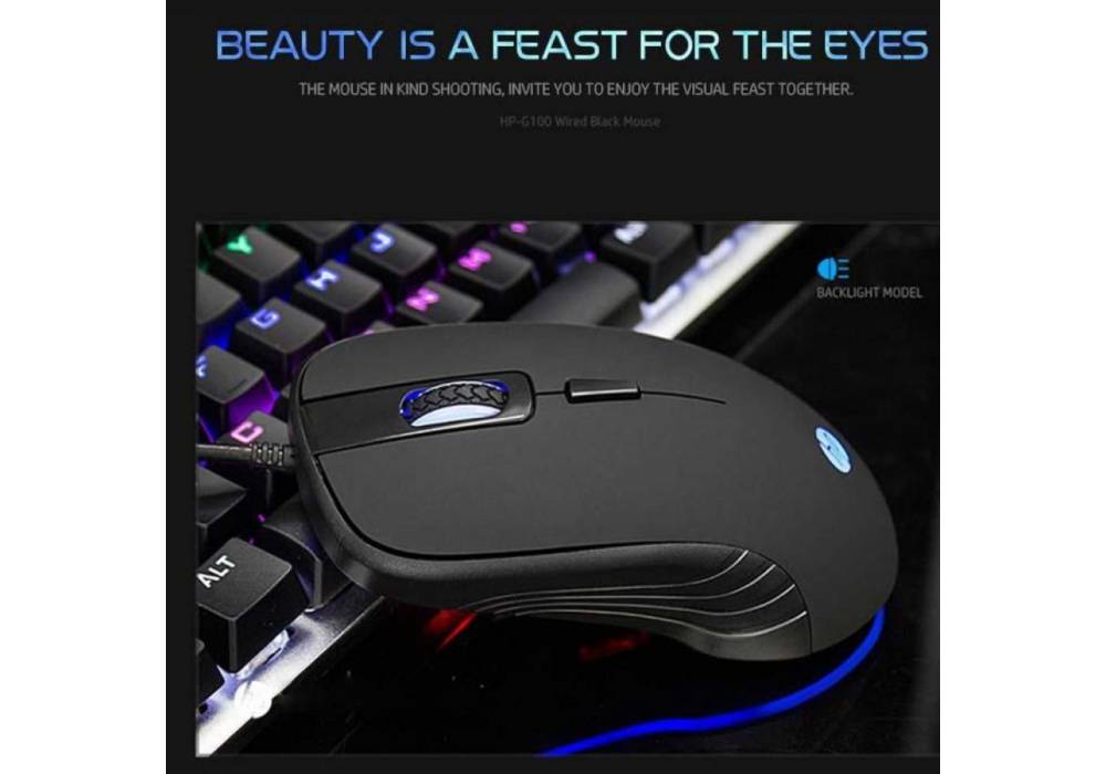 HP G100 Led Back Light Gaming Mouse, 800-2000DPI, USB, Optical, NOISE FILTER HP G100 Led Back Light Gaming Mouse, 800-2000DPI, USB, Optical, NOISE FILTER