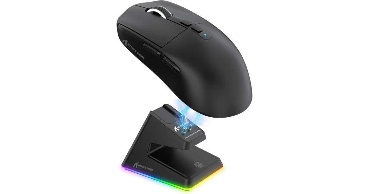 ATTACK SHARK X6 Lightweight Wireless Gaming Mouse with RGB Backlight Charging Base,Tri-Mode Wired/2.4GHz/BT5.2,26K DPI, PAW3395 Optical Sensor,HUANO Switch,5programmable Buttons,PC/Mac(Black)