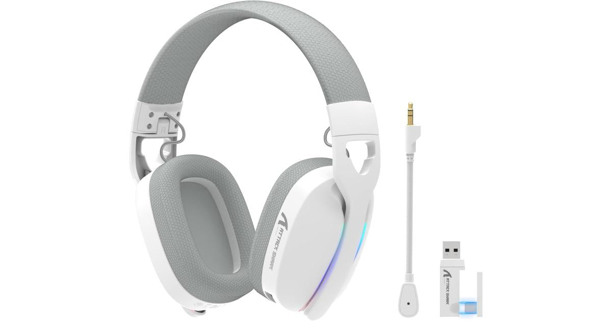 Attack Shark L90 Ultralight RGB Wireless Gaming Headset with Plug-in Microphone,Bluetooth 5.3 & 2.4G Wireless & Wired Headphone, 7.1 Surround Sound for Xbox One Series, PS4,PS5 & PC (White)