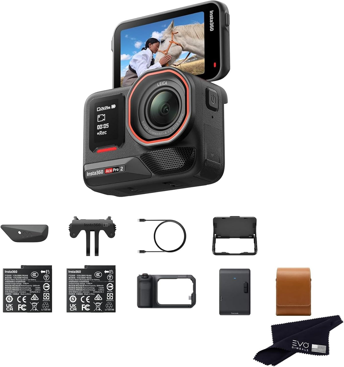 Ace Pro 2 Flash Print Bundle - 8K Waterproof Action Camera Co-Engineered with Leica, 1/1.3" Sensor, Dual AI Chip, Leading Low Light, Xplorer Grip Pro Kit for Street Photography