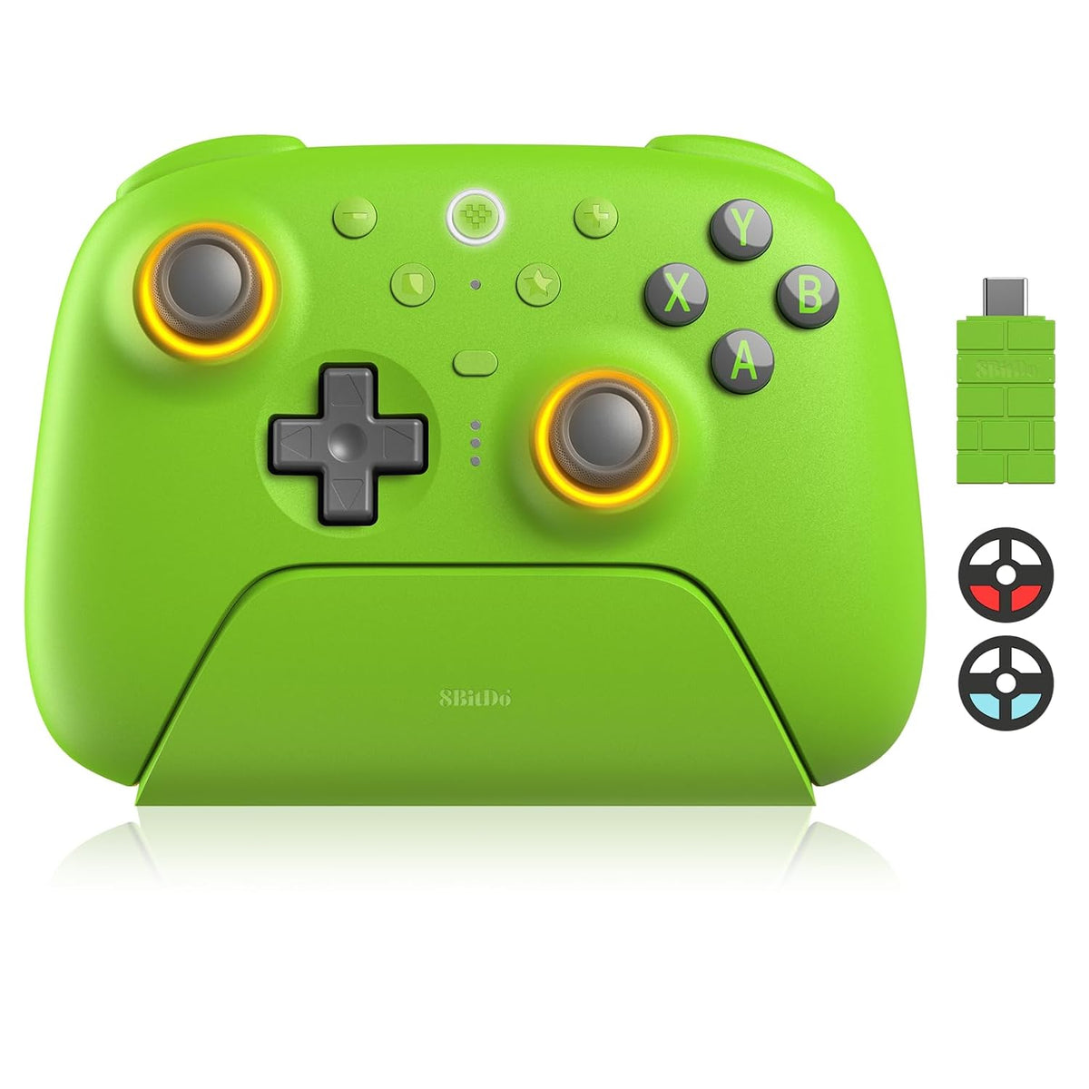8BitDo Ultimate 2 Wireless Controller with TMR Joysticks for Windows & Android, Gaming Controller with Switchable Hall Effect/Tactile Triggers, RGB Fire Ring,8Speed Wireless Tech, Charging Dock, Green