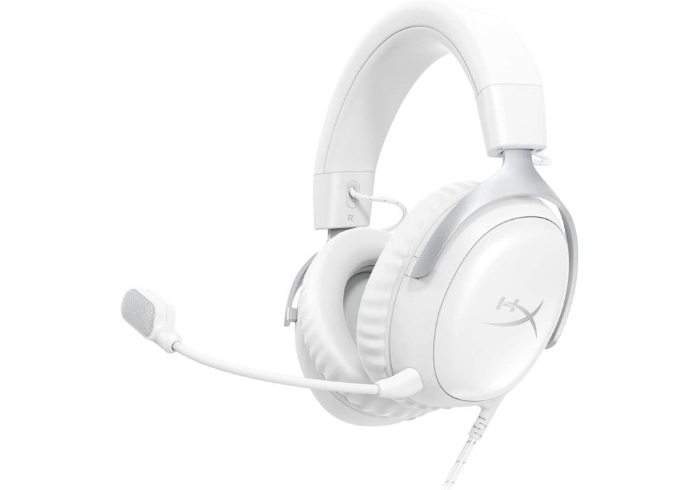 HyperX Cloud III Wired Gaming Headset – 53mm Drivers, DTS Spatial Audio, Detachable Noise‑Cancelling Mic, Multi‑Platform Compatibility, Memory Foam Comfort, White