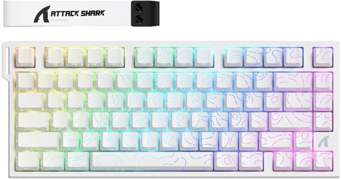 ATTACK SHARK R82HE Rapid Trigger Wired Mechanical Gaming Keyboard TKL NKRO with 8K Polling,0.005mm RT Accuracy,256K Scan Rate,5 Layer Sound Damped,Hall Effect Magnetic Switch for PC Mac(White Contour)