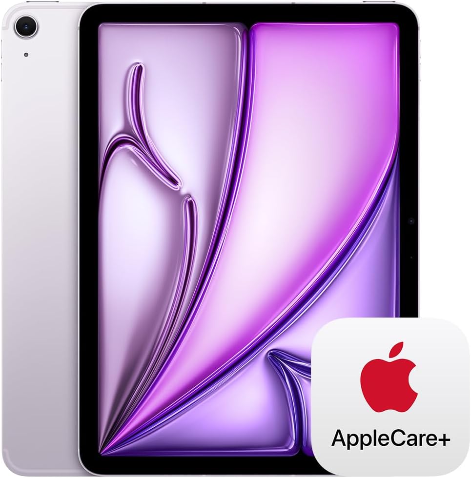iPad Air 11-inch (M2): Liquid Retina Display, 256GB, Landscape 12MP Front Camera/12MP Back Camera, Wi-Fi 6E + 5G Cellular with eSIM, All-Day Battery Life — Purple With AppleCare+ (2 Years)