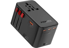 Promate iPhone 17 Travel Adapter, Universal Grounded Power Adapter with 1840W AC Socket, 20W USB-C Power Delivery Port, 15W USB-C Port, 3 USB Ports, TRIPMATE-GAN160