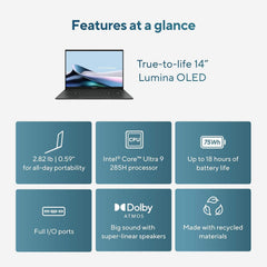 ASUS Zenbook 14 AI PC OLED Touchscreen Laptop, Intel Ultra 9 285H, 32GB DDR5, 1TB SSD, 14" FHD+, 16-Core (> i9-13900H), Backlit, 2x Thunderbolt 4, Wi-Fi 7, 18-Hr Battery, IR Webcam, Win 11 Pro, UX3405