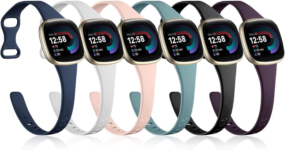 Compatible with Fitbit Versa 4 Bands/Versa 3 Bands/Sense/Sense 2 Bands for Women, 6 Pack Slim Sport Smartwatch Wristband Replacement for Fitbit Versa 3 4 and Sense 2, Small