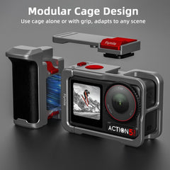 Grip Kit for DJI Action 5 Pro 4 3 (with Cage), Handle Holder Bundle Expansion Mount with Shutter Button, Quick Release, Cold Shoe for DJI Osmo Action 5 Pro 4 3 Accessories