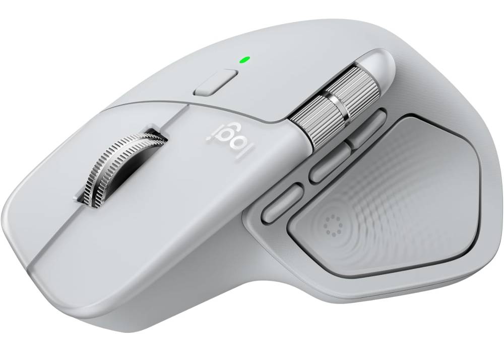 Logitech MX Master 4 for Mac – Wireless Performance Mouse, Haptic Feedback, MagSpeed Scroll (1,000 Lines/sec), 8K DPI Any‑Surface Tracking, Quiet Clicks, Actions Ring Shortcuts, USB‑C Fast Charging, 70‑Day Battery, White Silver