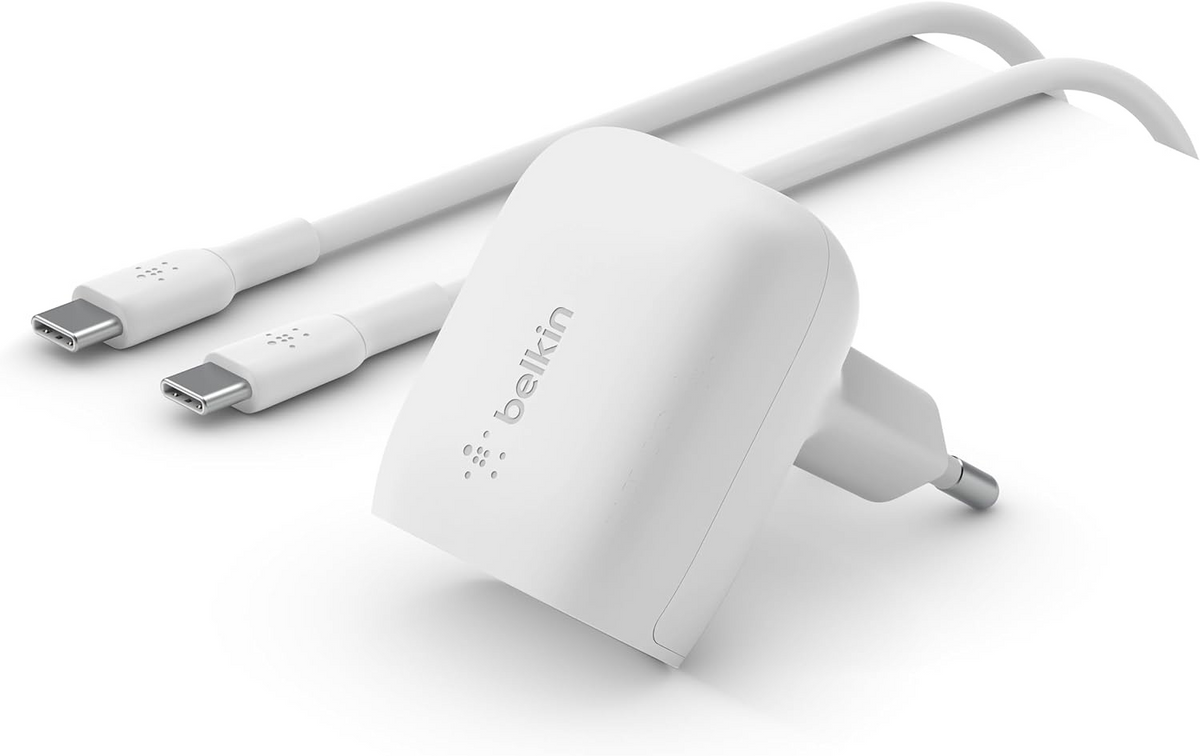 Belkin BoostCharge USB-C Wall Charger 20W, USB-C PD certified with PPS + 1M USB-C to USB-CCable