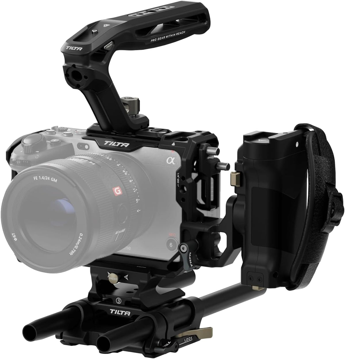 Camera Cage Pro Kit Compatible with Sony FX3/FX30 V2 | Includes Cage, Top Handle, Advanced Side Handle, Baseplate, and More | NATO Rail, Cold Shoe, 1/4"-20 and 3/8"-16 | TA-T16-C-B Black