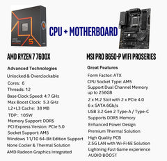 MSI PRO B650-P WiFi Motherboard with AMD Ryzen 5 7600X 6-Core Desktop Processor (AMD AM5, ATX, DDR5, PCIe 4.0)