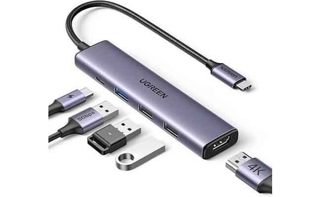UGREEN USB C Hub, 5-in-1 USB-C Hub with 4K@60Hz HDMI, 100W Power Delivery, 3 USB-A 3.0 Data Ports, USB C Dock Adapter for MacBook Pro/Air, iPad Pro, Mac Mini, Surface, XPS, Thinkpad, Galaxy, and More