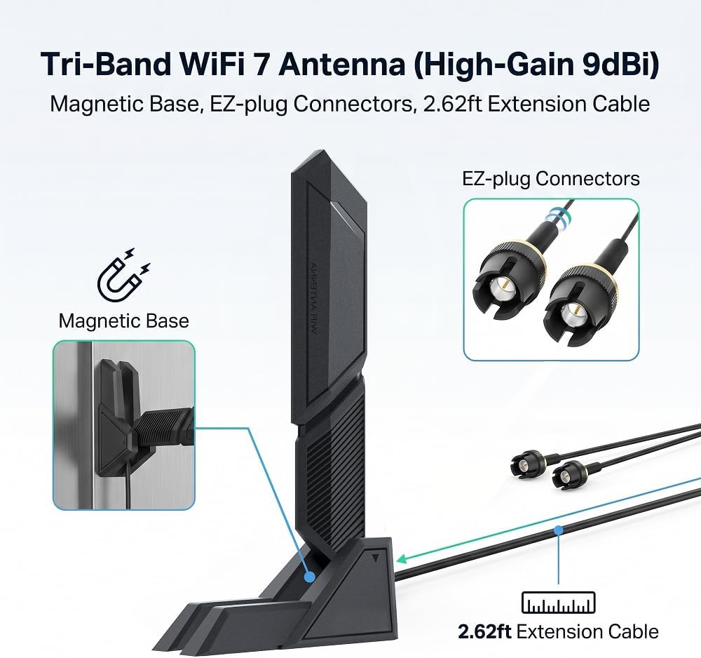 WiFi 7 WiFi Antenna 2.4G 5G 6G Dual Band Magnetic Base WiFi 6E WIFI7 for ASUS ROG Strix B850-A B850-E B850-F B850-I TUF Gaming B850-PLUS Prime B650-PLUS PC Desktop Computer Wi-Fi 7 Motherboard
