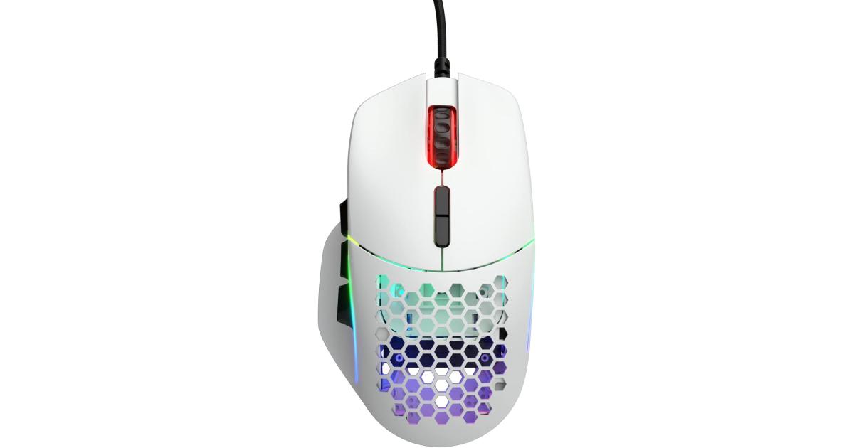 Glorious Gaming Model I RGB Wired Gaming Mouse 69g Superlight, 19K DPI w/ 2 Swappable Buttons, 9 Programmable Buttons, Side Thumb Rest - White