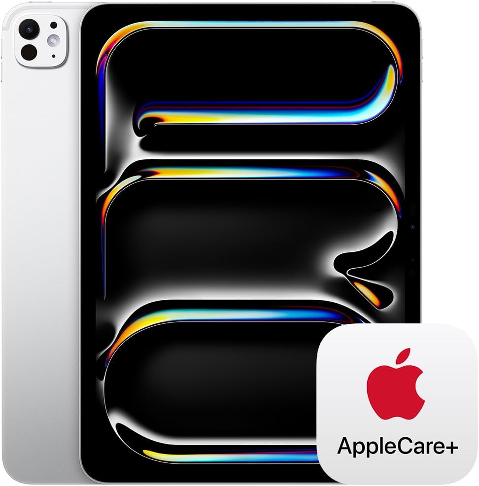 iPad Pro 11-Inch (M4): Ultra Retina XDR Display - Nano-Texture Glass, 1TB, Landscape 12MP Front Camera/12MP Back Camera, Wi-Fi 6E, Face ID, All-Day Battery — Silver with AppleCare+ (2 Years)