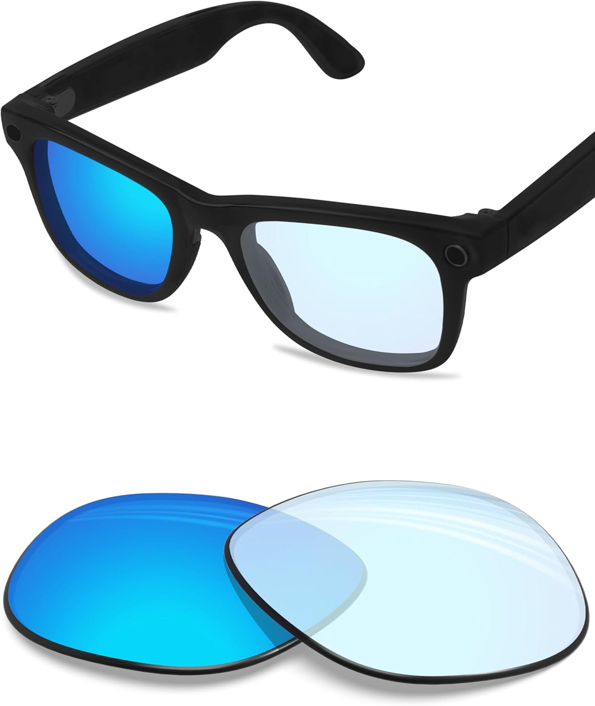 Photochromic Replacement Lenses Compatible with Ray-Ban Meta Wayfarer RW4008 | RW4012 (Gen 2) 53mm Smart Glasses