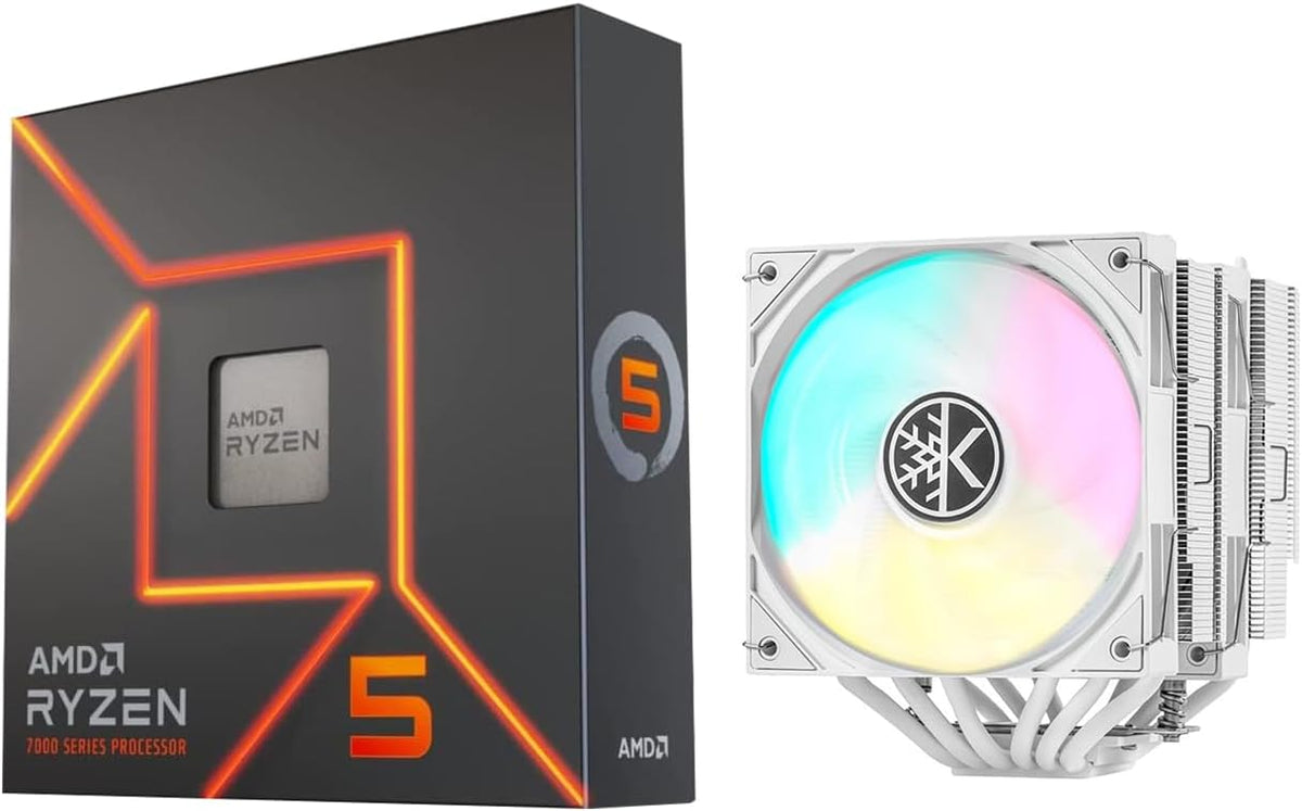 CPU Air Coolor Combo - AMD Ryzen 5 7600X Desktop Processor with KINGCOOL Iron Wind 120mm ARGB CPU Air Cooler White