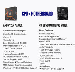AMD Ryzen 7 7700X CPU Processor with MSI B850 Gaming PRO WIFI6E Motherboard (ATX, AM5, DDR5, M.2 Gen5, Wi-Fi 6E)