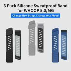 3 Pack Silicone SportFlex Bands Compatible with WHOOP 5.0/MG Band for Men Women - Soft, Breathable & Comfortable, Adjustable Waterproof Replacement Wristbands Straps- Not Compatible with Gen 4