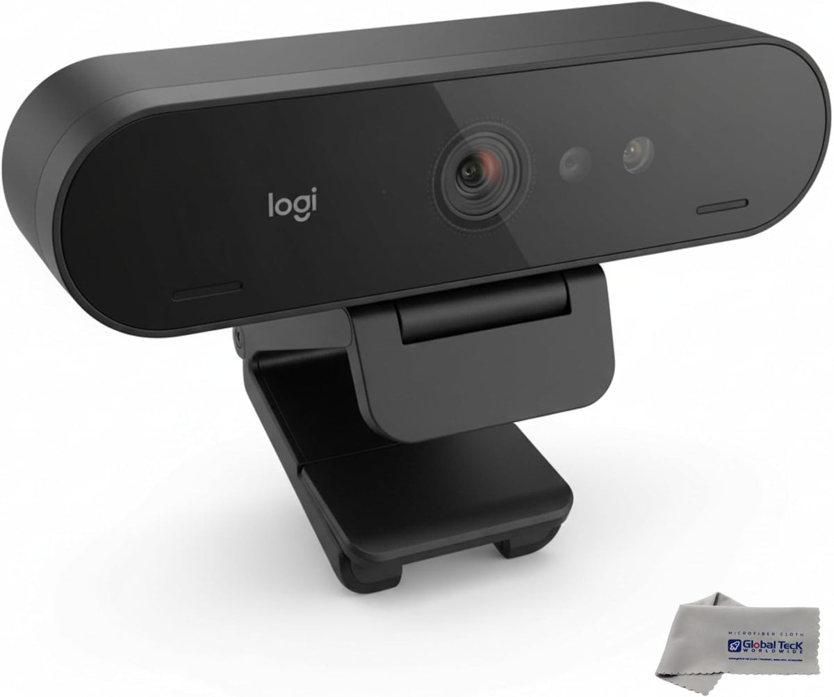 Logitech BRIO 4K Webcam Business PRO - Crystal-Clear Video, Privacy Shutter, HDR Enhanced Lighting, Noise-Cancelling Microphone, 960-001105, Windows, macOS, ChromeOS Compatible, Global Teck Cloth