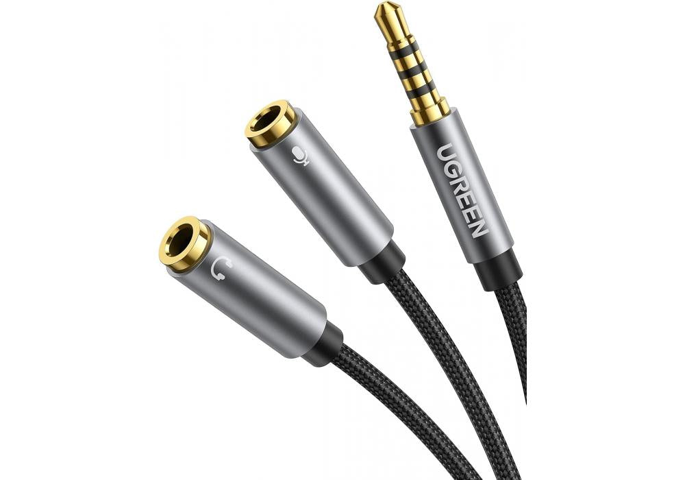 UGREEN Headphone Splitter 3.5mm 2 Female to 1 Male Mic and Audio Y Splitter TRRS Headset Adapter Cable Stereo Compatible with Laptop PS4 Xbox PC Phone Tablet Gaming
