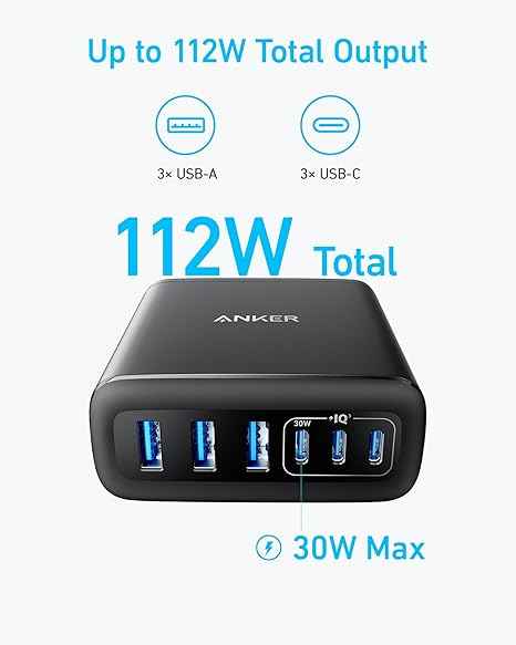 Anker Charger (112W, 6 Ports, GaN) Anker Charger (112W, 6 Ports, GaN)