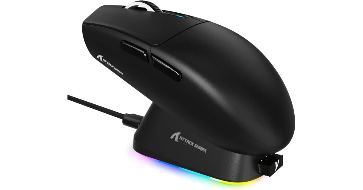 ATTACK SHARK G3PRO Wireless Gaming Mouse with RGB Charging Dock,2.4G/USB-C Wired/BT PAW3311 Optical Sensor 1K Polling Rate Adjustable 25K DPI,500mAh Battery Ultra Lightweight 59g Mice(Black)