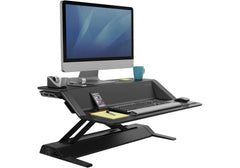 Fellowes Lotus™ Sit-Stand Workstation Desk Riser - Black | 22 Height Settings, Smooth Lift Technology, Integrated Cord Management & Fully Assembled