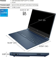 Victus 15.6 i5 Gaming Laptop, 15.6" FHD 1920*1080 144Hz, Intel Core i5-12450H, NVIDIA GeForce RTX 3050, 16GB RAM, 1TB SSD, Backlit KB, Touchpad, SD Card Reader, Webcam, HDMI, Wi-Fi 6, W11 H, Blue