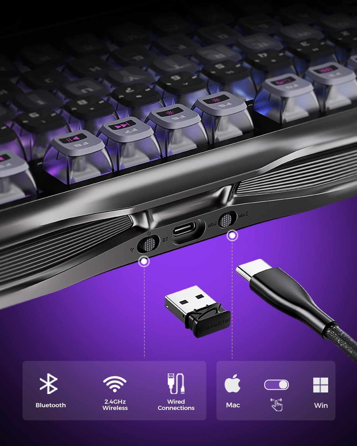 GravaStar RGB wireless mechanical gaming keyboard for computer setup