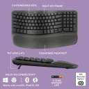Logitech Wave Keys Wireless Ergonomic Keyboard with Cushioned Palm Rest, Comfortable Natural Typing, Easy-Switch, Bluetooth, Logi Bolt Receiver, for Multi-OS, Windows/Mac, AR Layout - Graphite