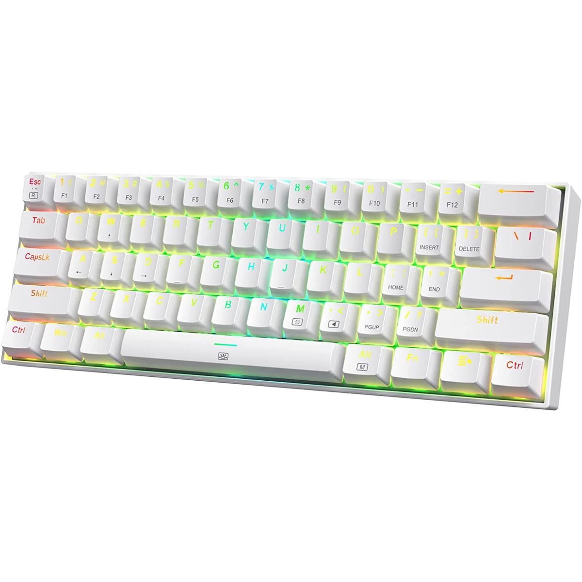 Redragon K630 Dragonborn 60% Wired Rgb Gaming Keyboard, 61 Keys Compa Mechanical Keyboard With Linear Blue Switch, Pro Driver Support, White - CompuMe