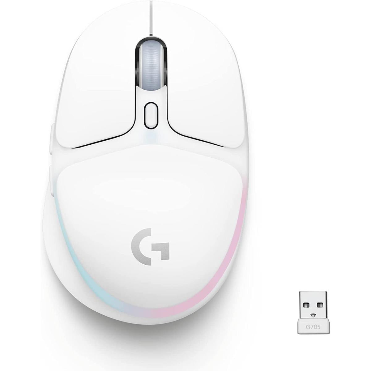Logitech G705 Wireless Bluetooth Customizable LIGHTSYNC RGB Lighting Lightspeed Lightweight 8,200 dpi 40-hr battery PC/Mac/Laptop - White Mist