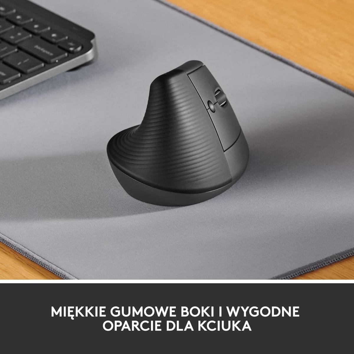 Logitech Lift Vertical Ergonomic Mouse Wireless, Bluetooth Quiet Clicks 4 Buttons for Windows/macos/ipados, Laptop, Black