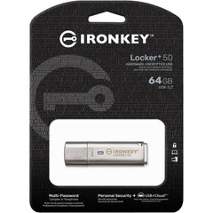 Kingston Ironkey Locker+ 50 64gb Encrypted Flash Drive Usb 3.2 Xts Aes Proteion Multi Password Security Options Automatic Cloud Backup Metal Casing