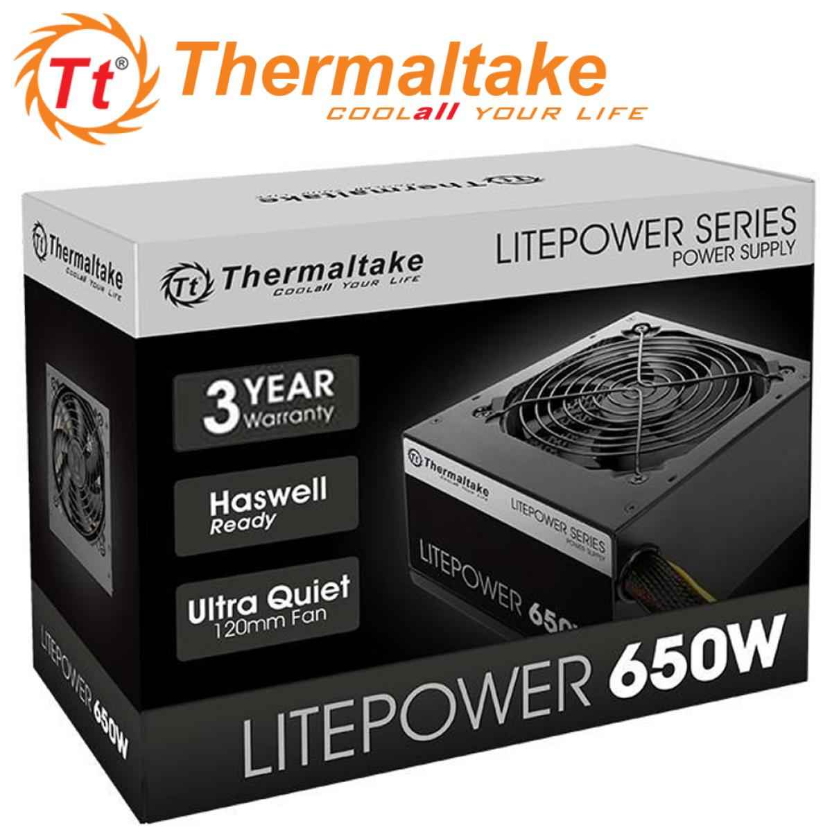 Thermaltake Litepower 650w Power Supply, Non Modular, Atx 2.3 & Eps, Aive Pfc, Psu, 12cm, Eu/non, 80plus Black