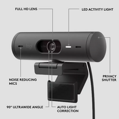 Logitech Brio 500 Full HD Webcam with Auto Light Correction Dual Noise Reduction Mics Streaming -Graphite - Black