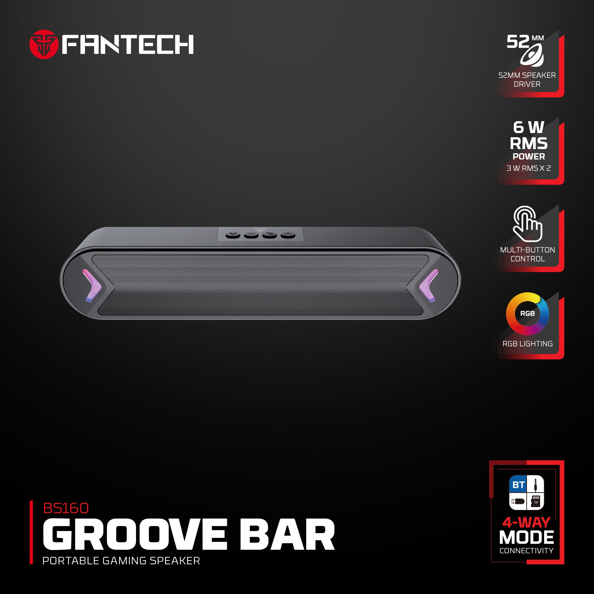 Fantech Bluetooth Speaker Groove Bar BS160 Black Fantech Bluetooth Speaker Groove Bar BS160 Black